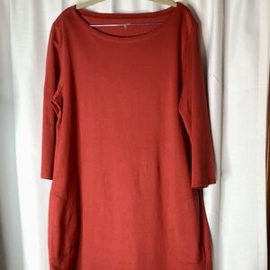 Garnet Hill Cotton Rust Orange 3/4 sleeves size 16 pockets